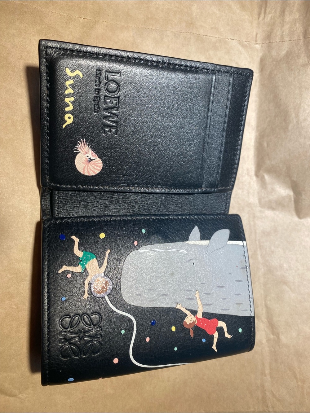 Loewe x FUJITA Black Leather Kids Whale & Swimmers Wallet - Picture 2 of 4